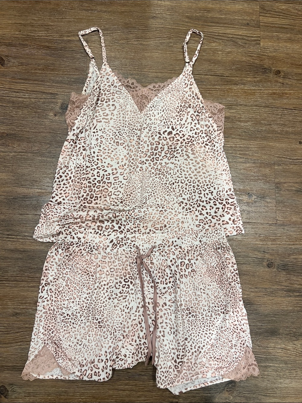 Soma Leopard-Print Satin Lace Cami & Short Set - Blush/Pink